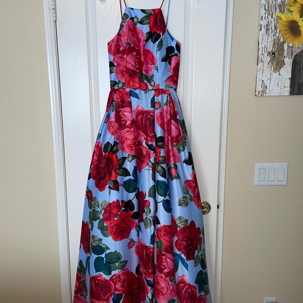 Betsy & Adam Red and Blue Halter Sundress for Weddings with head band